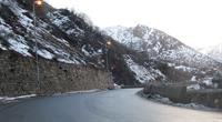 a turn in chaloos road in siah bishe in the winter